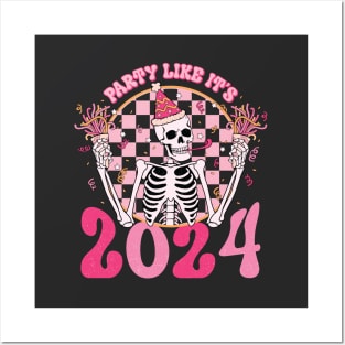 Party Like It's 2024 New Year Skeleton Posters and Art